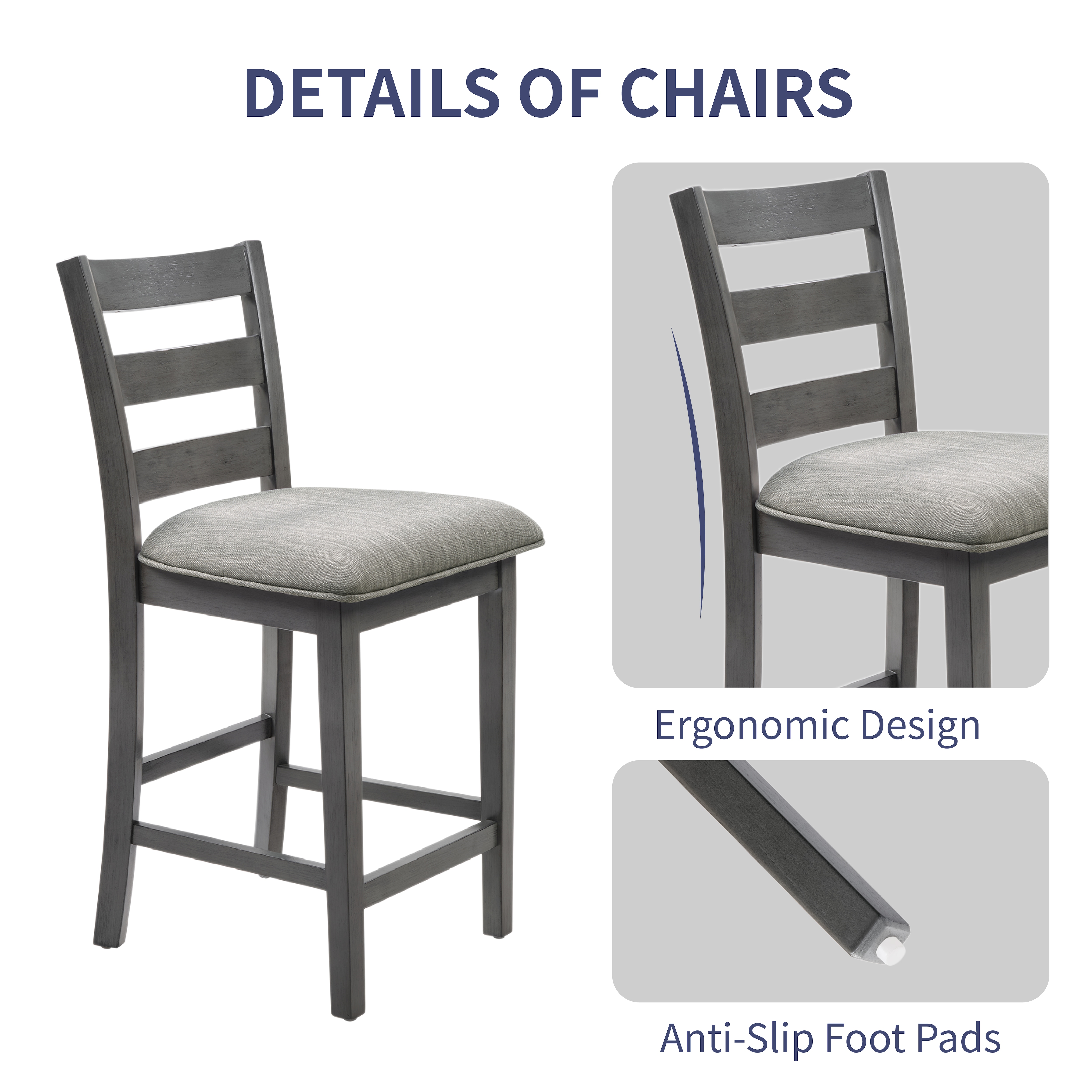 30" Modern Dining Table Set For 2 With Charging Station & 3-Tier Adjustable Storage | Space-Saving Kitchen Set With Upholstered Chairs For Small Spaces, Apartment,Gray_voghion.com